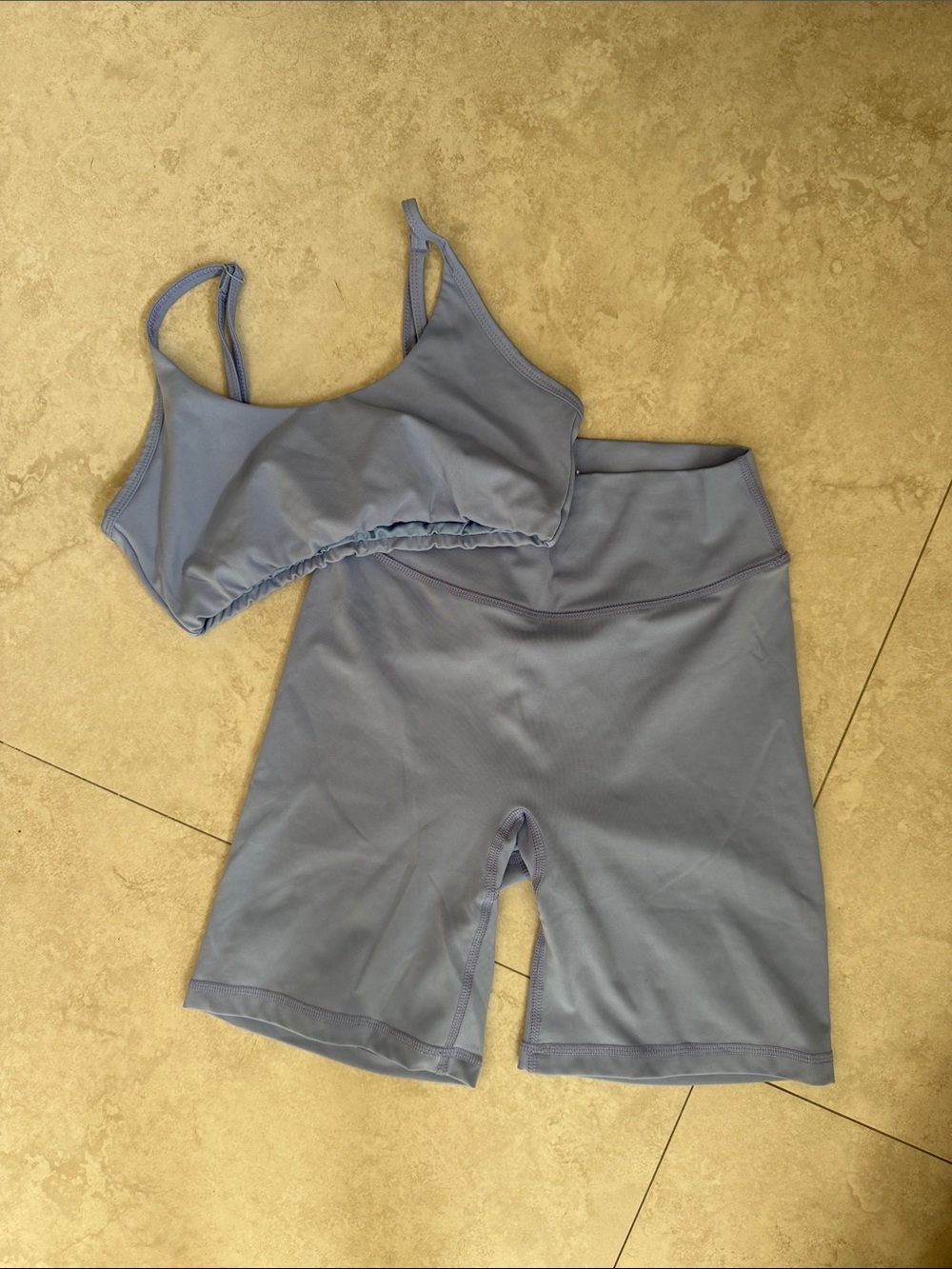 Seamless Light Blue Crop Sports Bra & High-Waist Bike Shorts Set